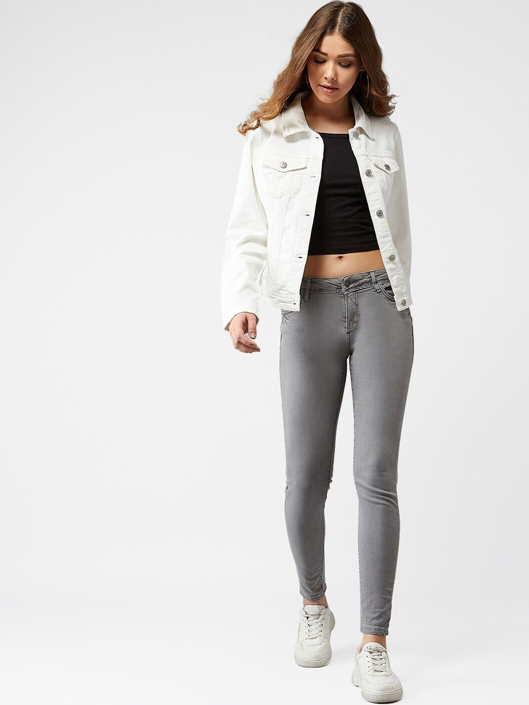 Women White Solid Denim Jacket – Premium Summer Outerwear for Pakistani Style | DOCACCA