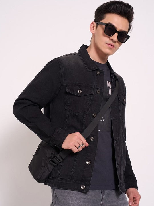 Men’s Washed Patchwork Crop Denim Jacket – Urban Streetwear by DOCACCA Pakistan