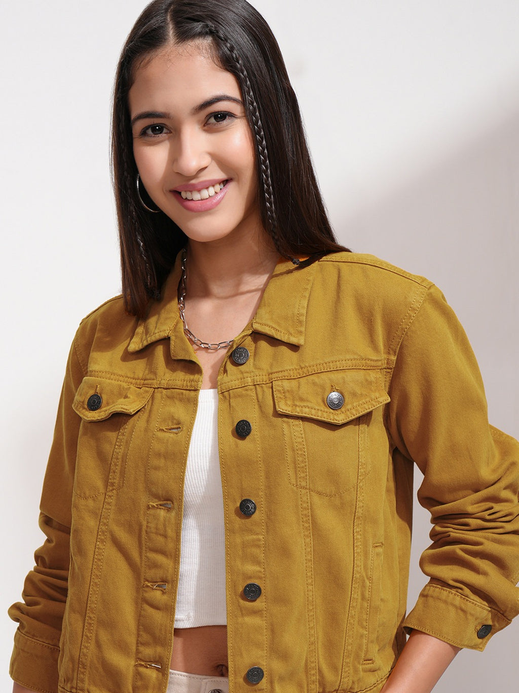 Women Mustard Solid Jacket – Stylish Winter Outerwear for Pakistani Fashion | DOCACCA