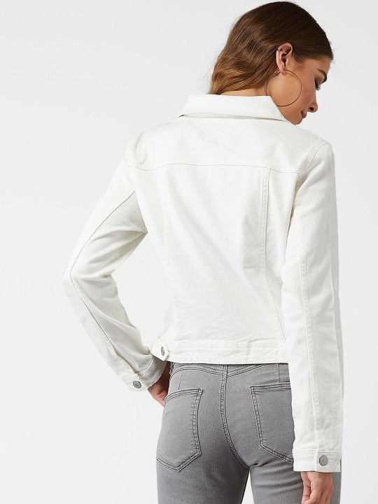 Women White Solid Denim Jacket – Premium Summer Outerwear for Pakistani Style | DOCACCA