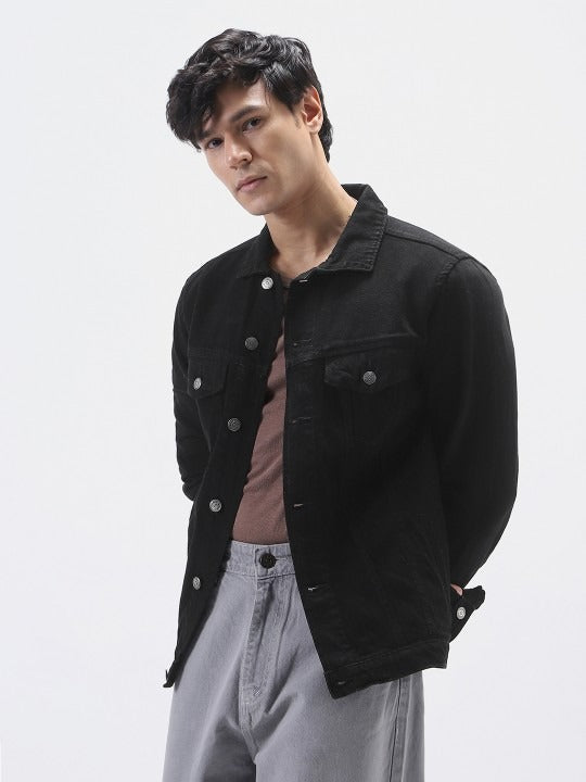 Men’s Solid Washed Denim Jacket – Full Sleeve Regular Fit Casual Jacket by DOCACCA Pakistan