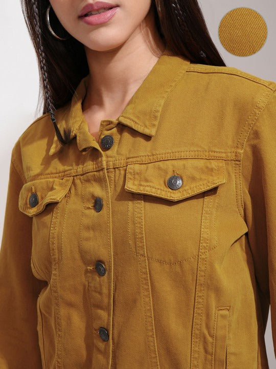 Women Mustard Solid Jacket – Stylish Winter Outerwear for Pakistani Fashion | DOCACCA