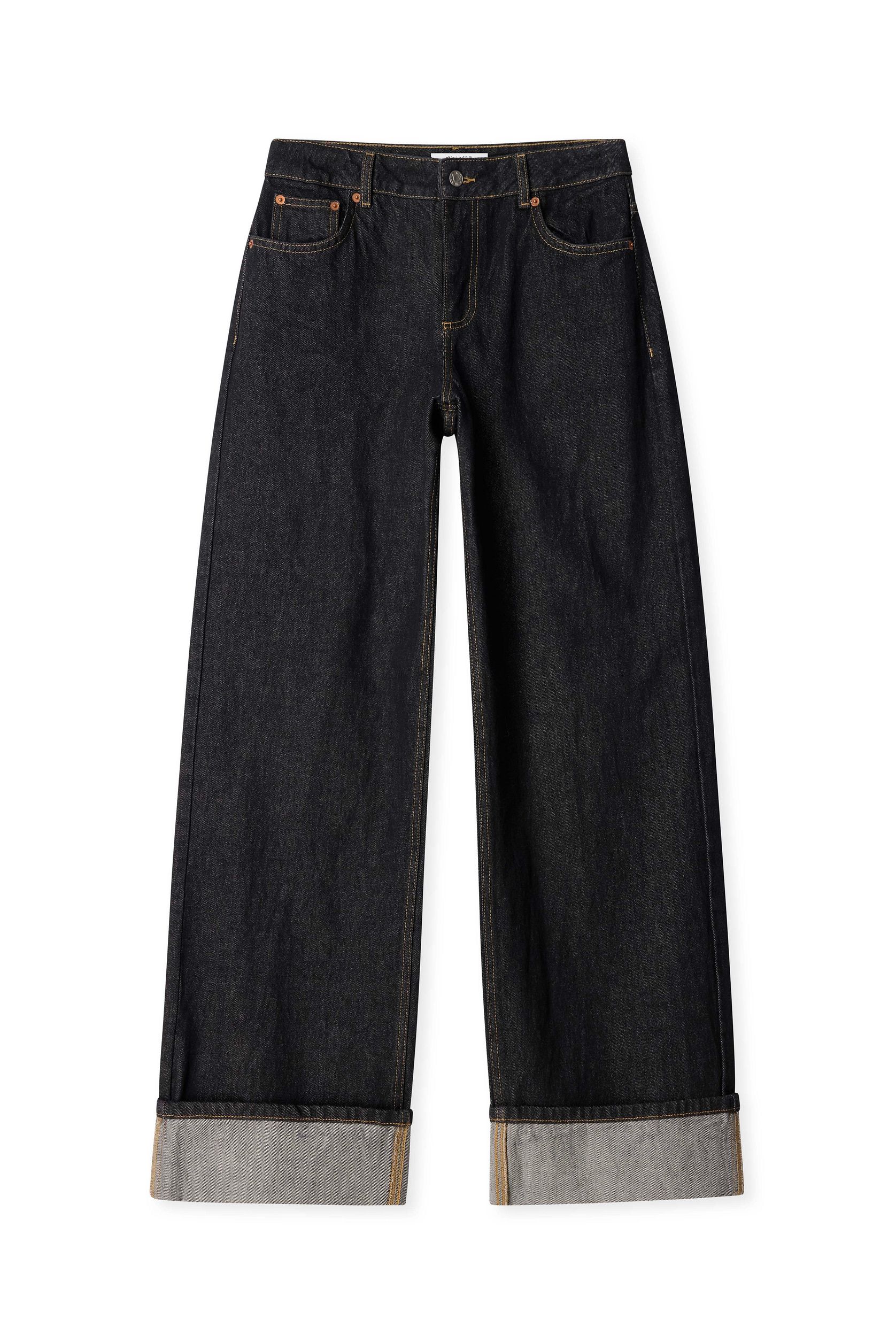 Fold Up Detail Denim Jeans for Women – Trendy Rolled Hem Straight Fit | DOCACCA