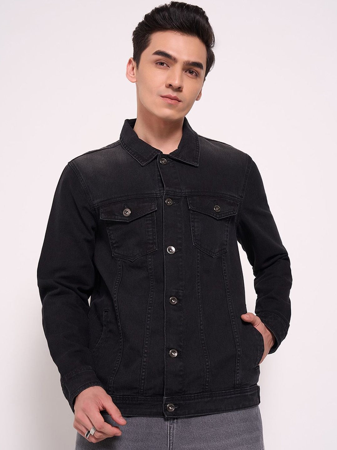Men’s Washed Patchwork Crop Denim Jacket – Urban Streetwear by DOCACCA Pakistan