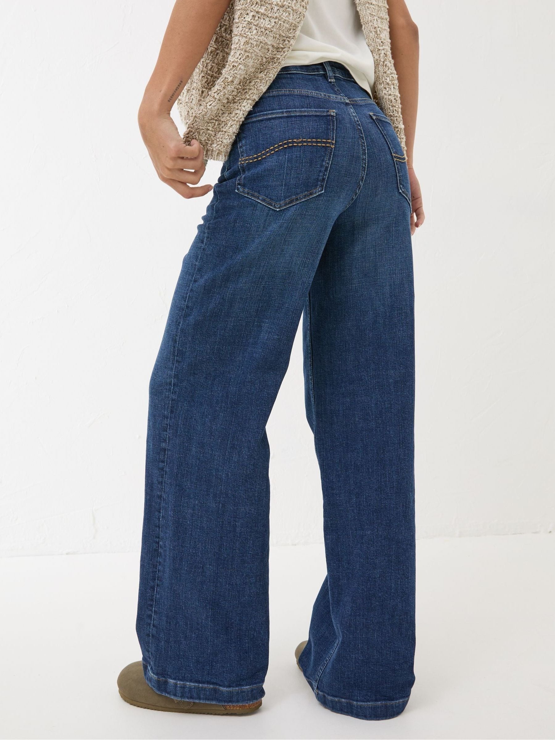 Women Fat Face Welling Blue Wide Leg Jeans – Trendy High Waist Denim for Pakistan | DOCACCA