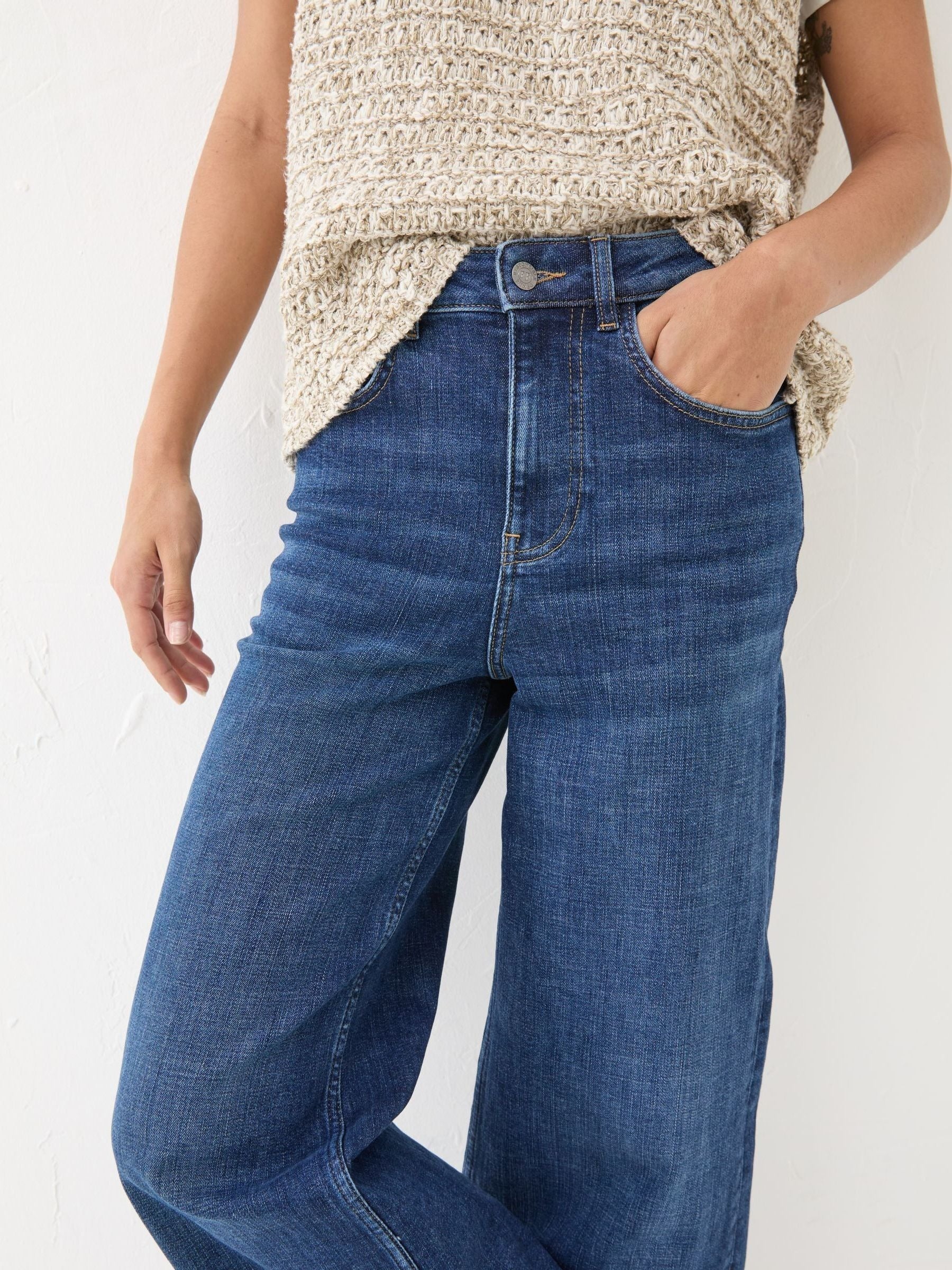 Women Fat Face Welling Blue Wide Leg Jeans – Trendy High Waist Denim for Pakistan | DOCACCA
