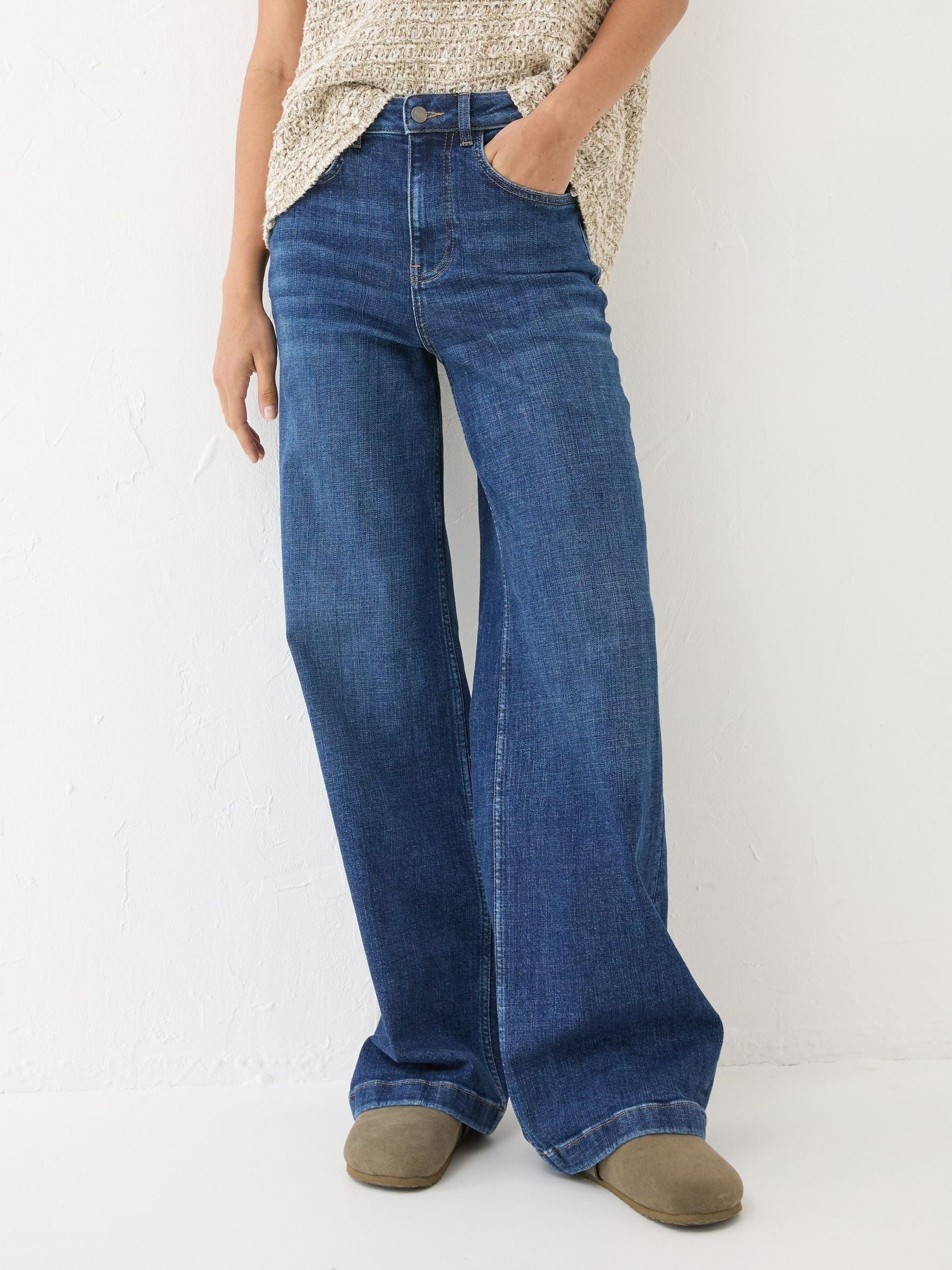 Women Fat Face Welling Blue Wide Leg Jeans – Trendy High Waist Denim for Pakistan | DOCACCA