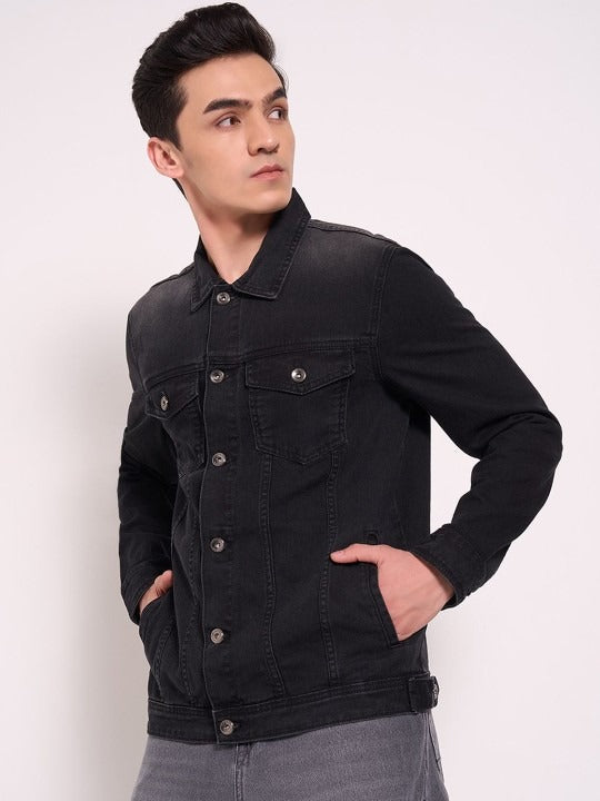 Men’s Washed Patchwork Crop Denim Jacket – Urban Streetwear by DOCACCA Pakistan