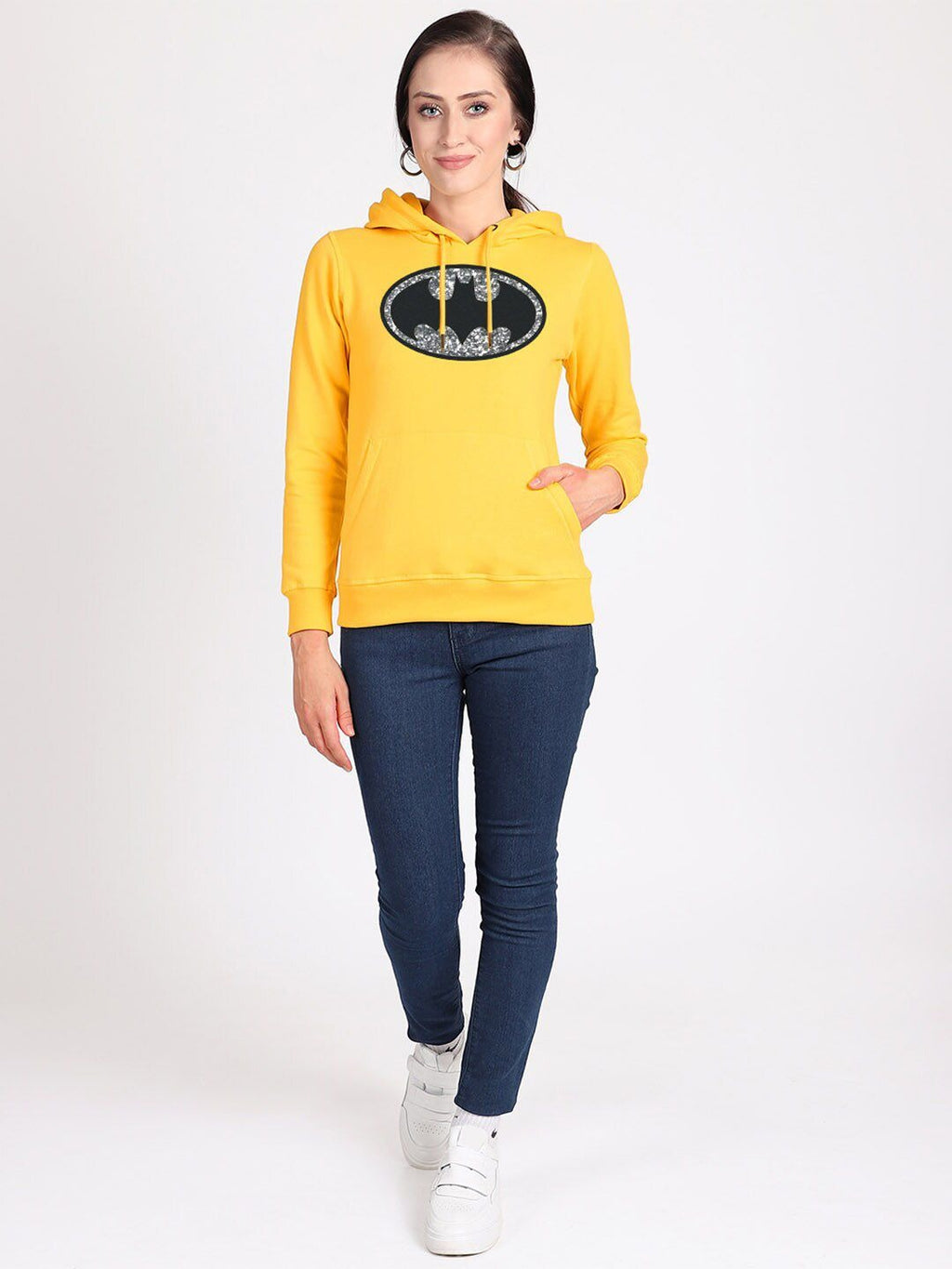 Batman Printed Hooded Pullover Yellow Hoodie for Women – Casual Streetwear Pakistan | DOCACCA