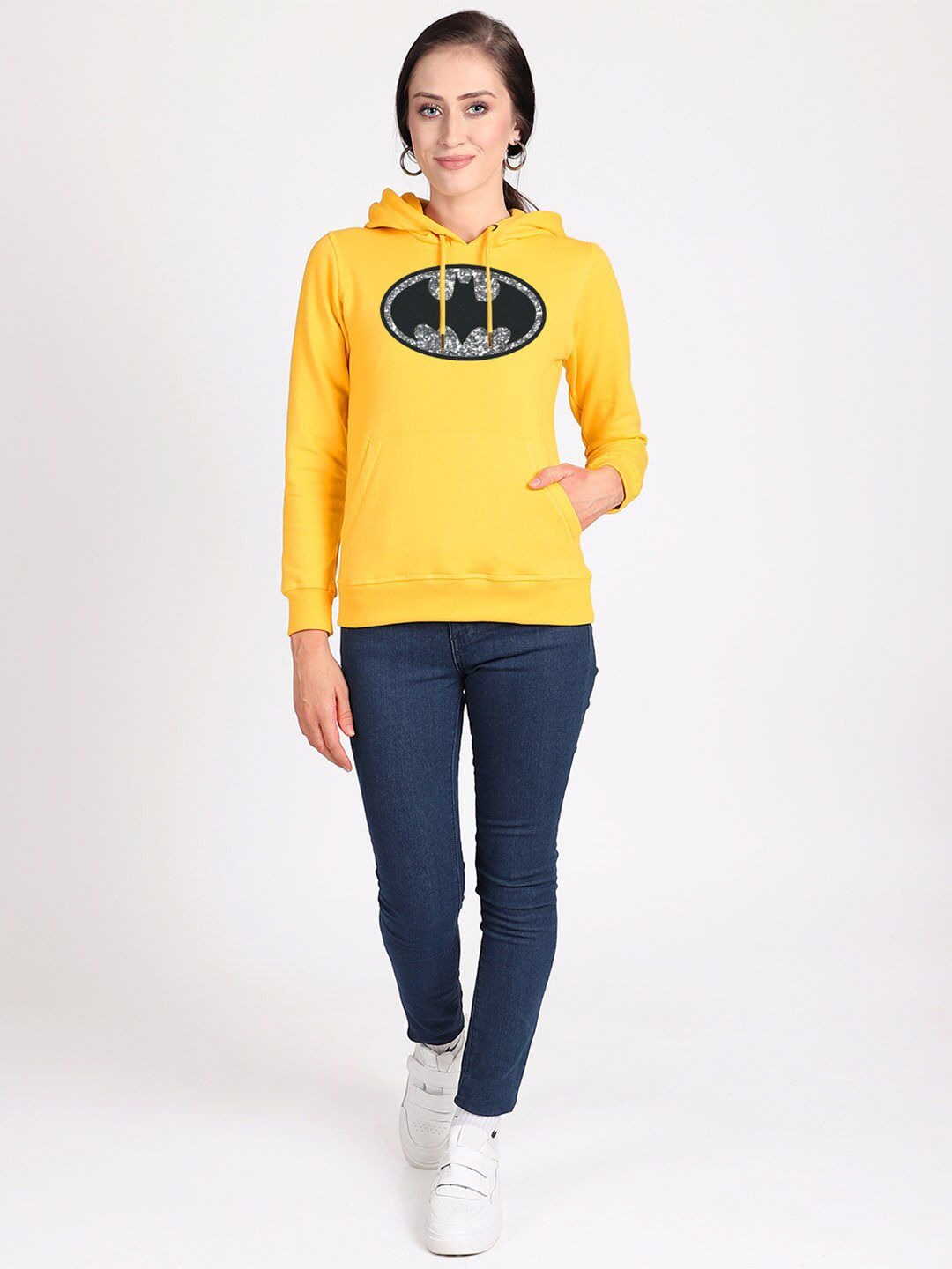Batman Printed Hooded Pullover Yellow Hoodie for Women – Casual Streetwear Pakistan | DOCACCA