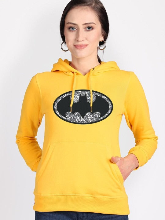 Batman Printed Hooded Pullover Yellow Hoodie for Women – Casual Streetwear Pakistan | DOCACCA