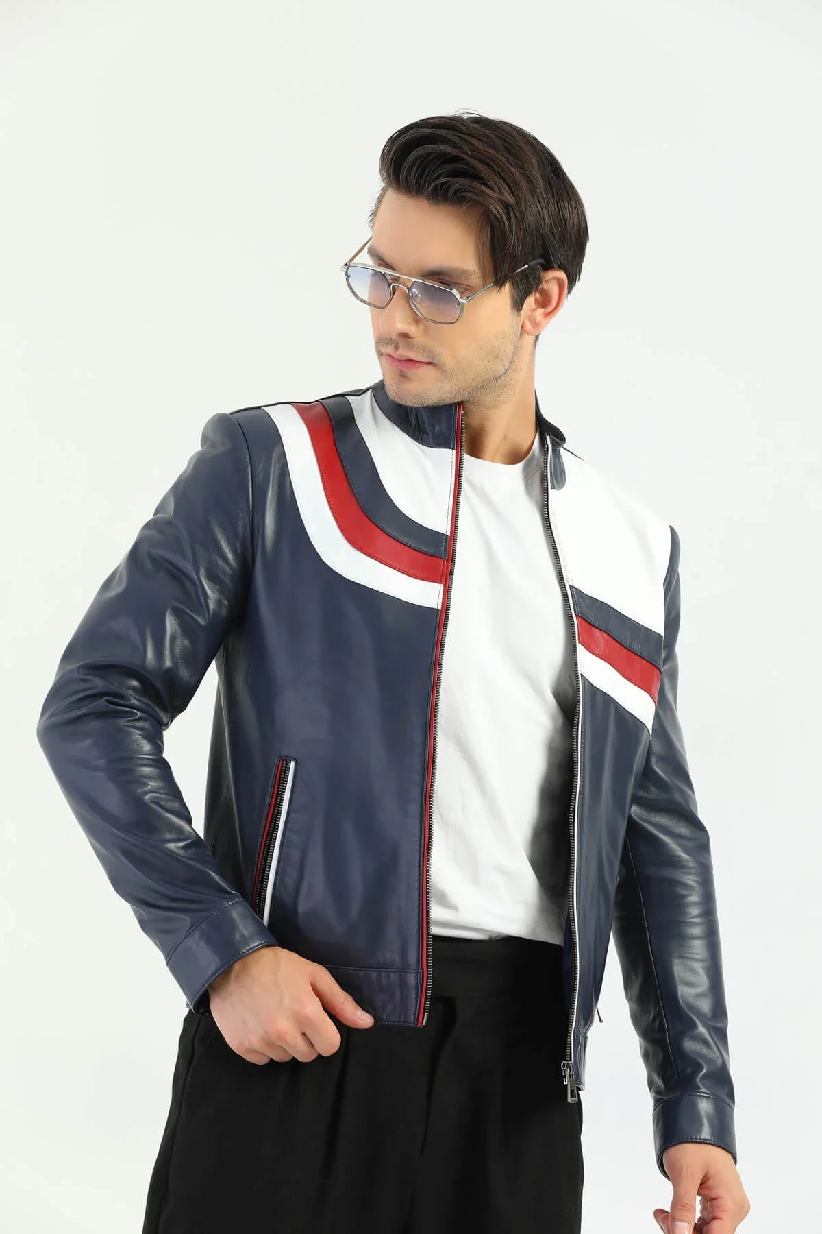 Bristol Leather Colorful Striped Jacket For Men's