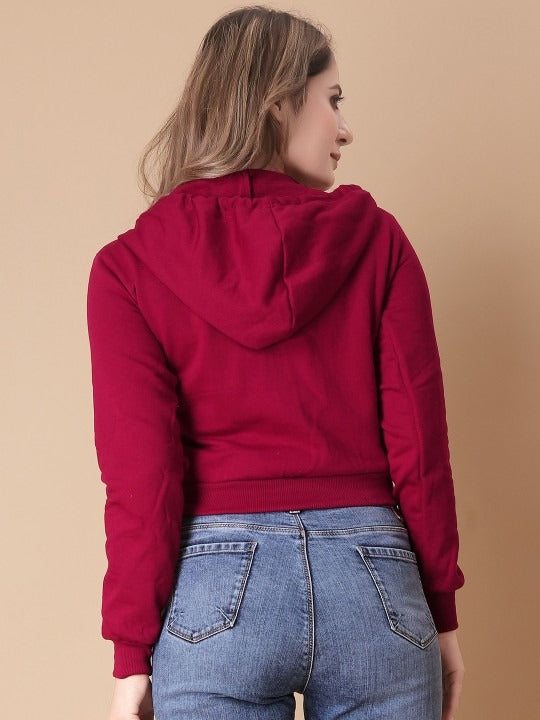 Women Solid Hooded Cropped Zipper Hoodie – Cropped Zip-Up, Breathable & Travel-Ready | DOCACCA