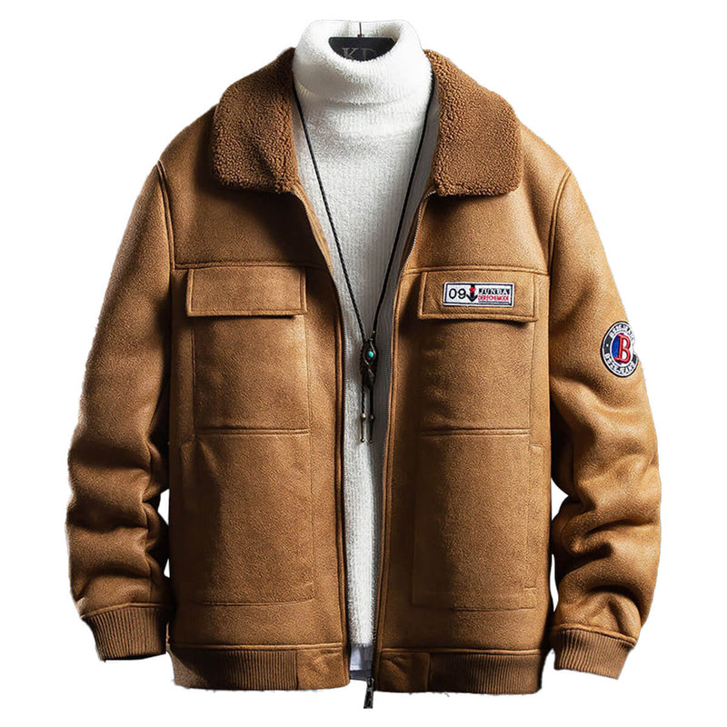 Men's Vintage Distressed Brown Bomber Aviator Genuine Sheepskin Sherpa Shearling Faux Fur Lined Air Force G1 Military Winter Warm Casual Classic Leather Jacket Bullets - Front View - Docacca