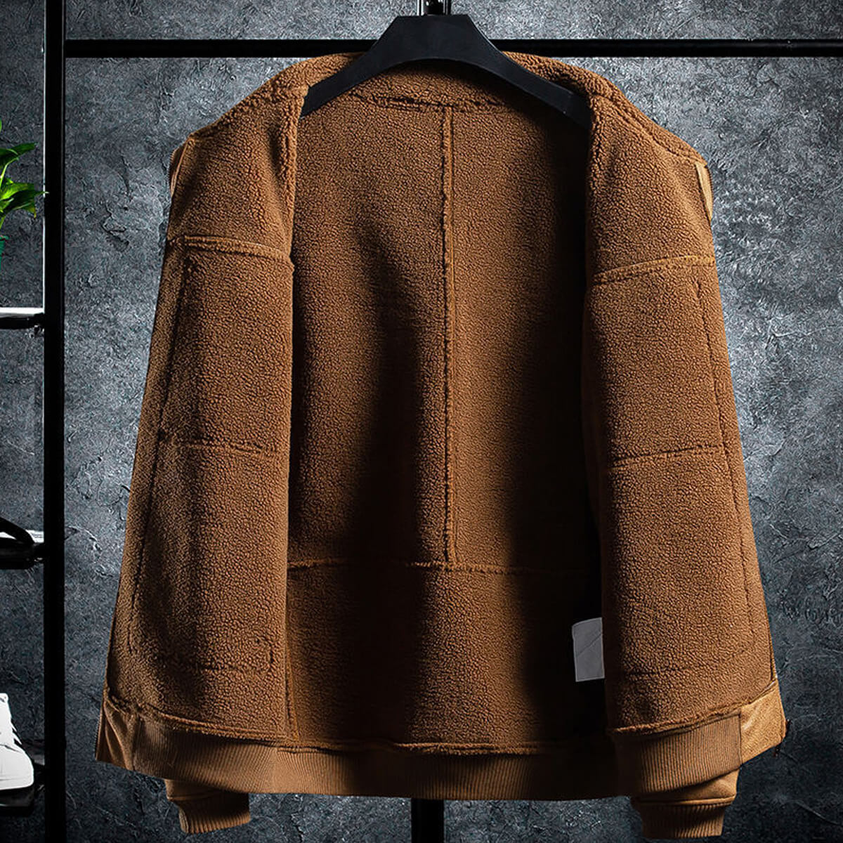 Men's Vintage Distressed Brown Bomber Aviator Genuine Sheepskin Sherpa Shearling Faux Fur Lined Air Force G1 Military Winter Warm Casual Classic Leather Jacket Bullets - Back View - Docacca