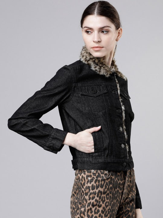 Women Black Solid Denim Jacket – Stylish Everyday Layer for Modern Pakistani Outfits | DOCACCA