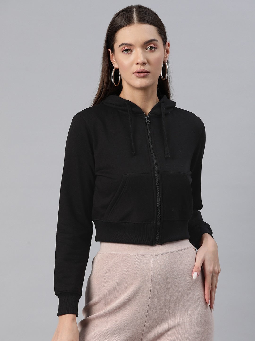 Women Hooded Cropped Fleece Zipper – Warm Cropped Fleece Zip-Up Hoodie for Pakistan | DOCACCA