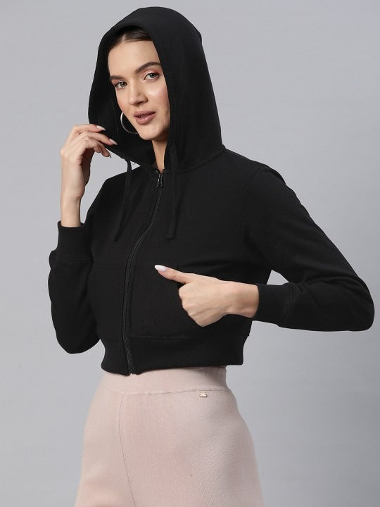 Women Hooded Cropped Fleece Zipper – Warm Cropped Fleece Zip-Up Hoodie for Pakistan | DOCACCA