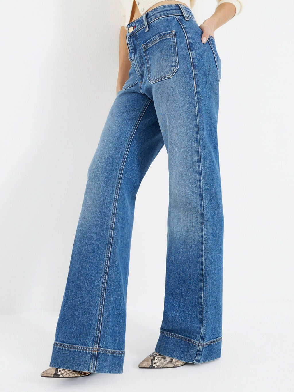 Women Rinse Blue Jersey Denim Wide Leg Trousers – Comfortable & Stylish Pants for Pakistan | DOCACCA