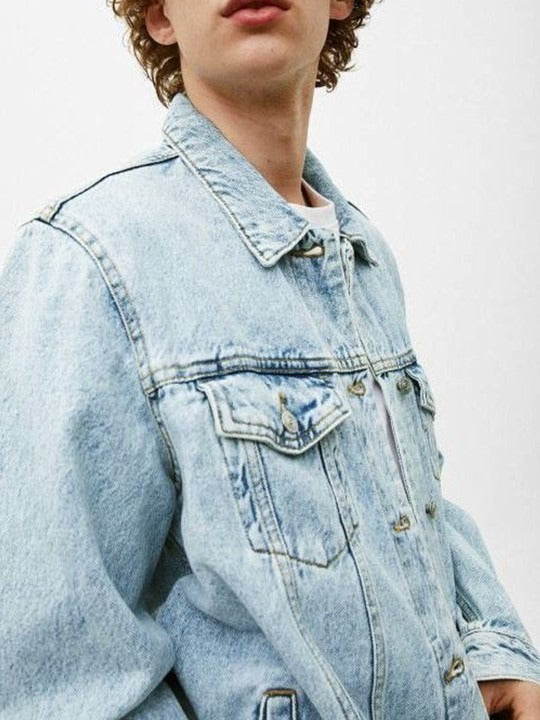 Men Solid Spread Collar Denim Jacket – Urban Cool Style for Everyday Wear in Pakistan | DOCACCA