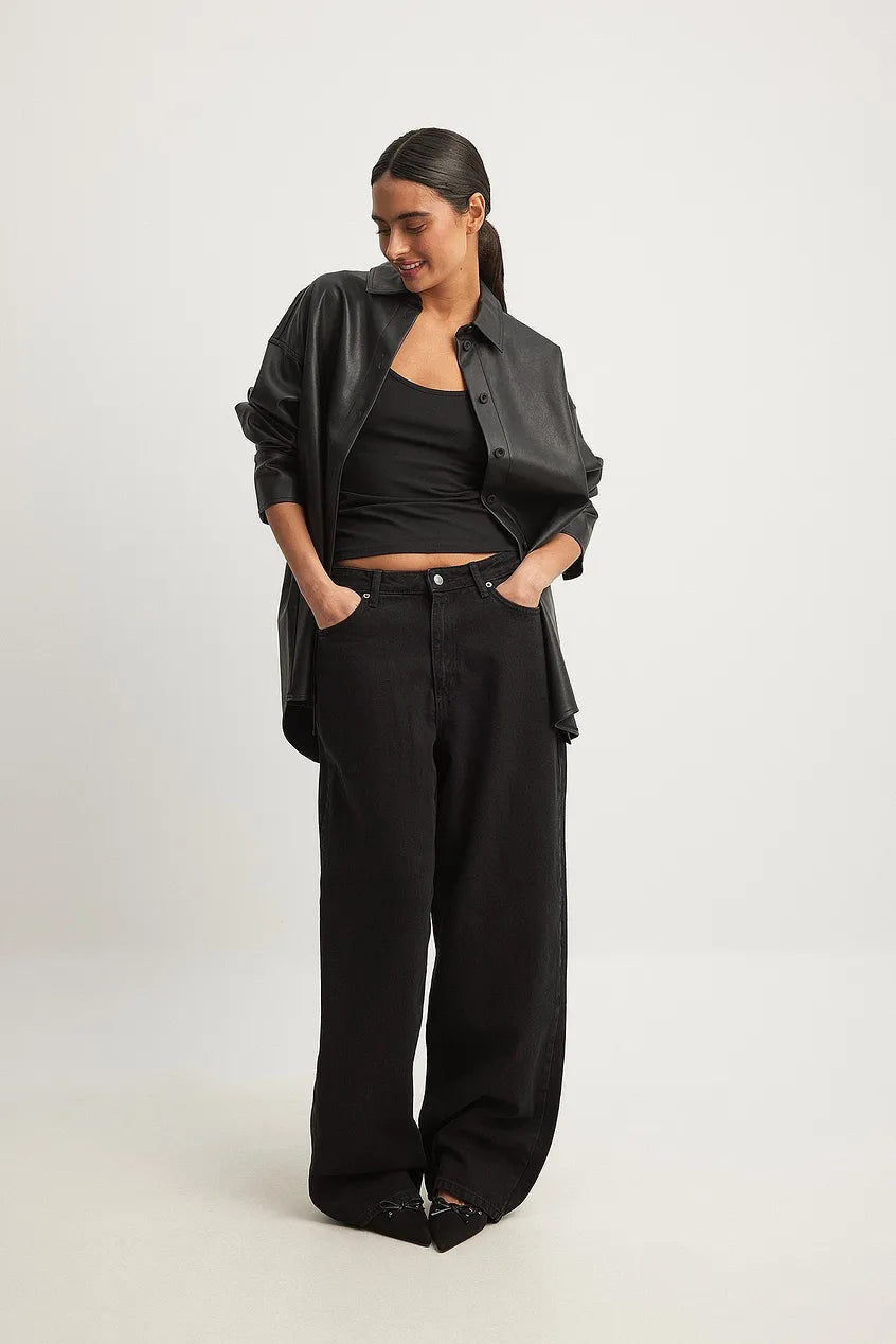 Mid Waist Loose Long Jeans in Black - Stylish & Comfortable Denim