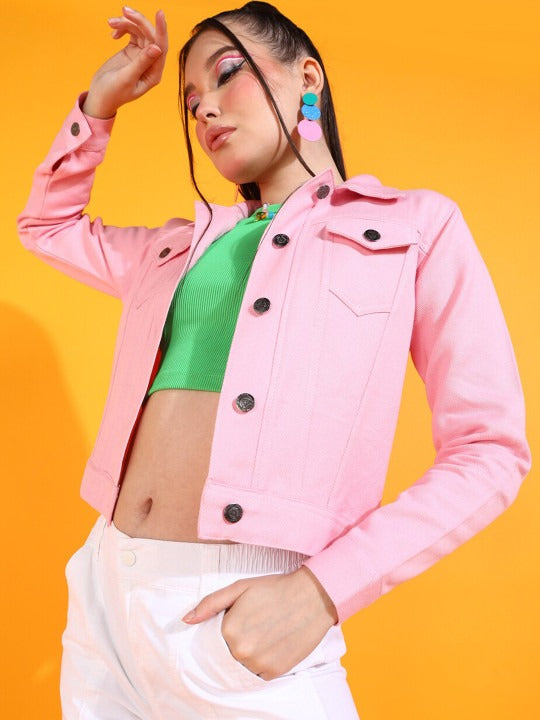 Women Crop Cotton Denim Jacket – Trendy Everyday Streetwear Layer for Pakistan | DOCACCA