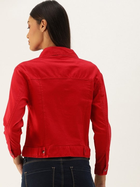 Women Red Solid Denim Jacket by DOCACCA – Bold Street Style for Pakistani Fashion