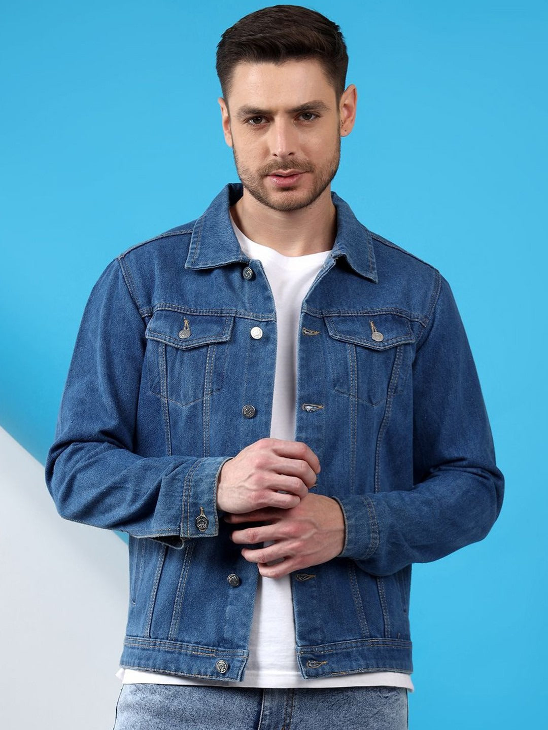 Men Spread Collar Denim Jacket – Smart, Breathable Everyday Wear in Pakistan | DOCACCA