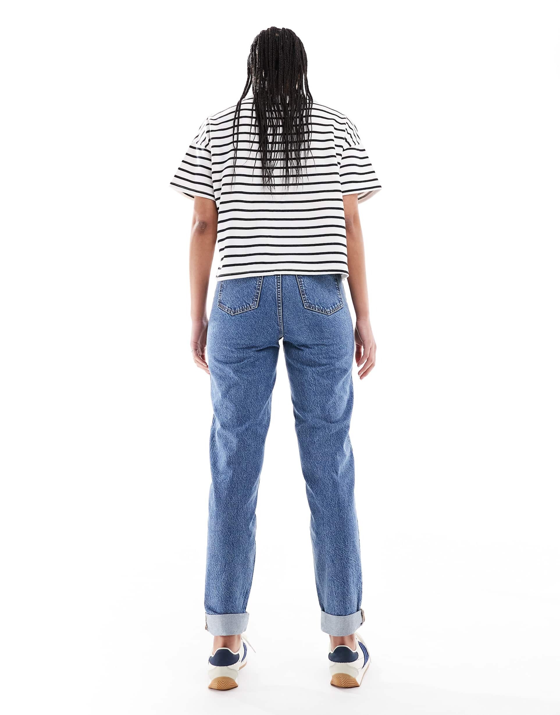 Women’s Mom Jeans in Mid Blue – High Waist Relaxed Fit Denim for Everyday Pakistani Style | DOCACCA