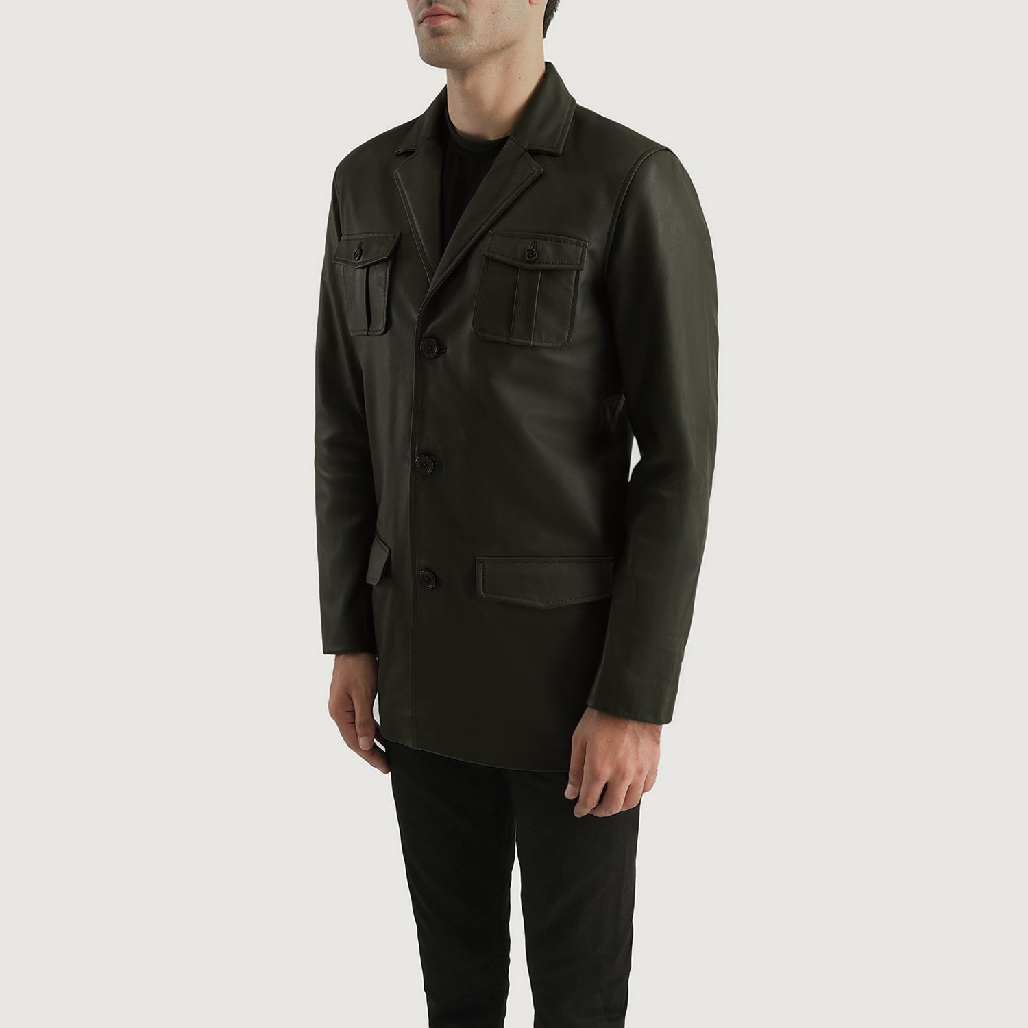 Men's Green Genuine Leather Blazer