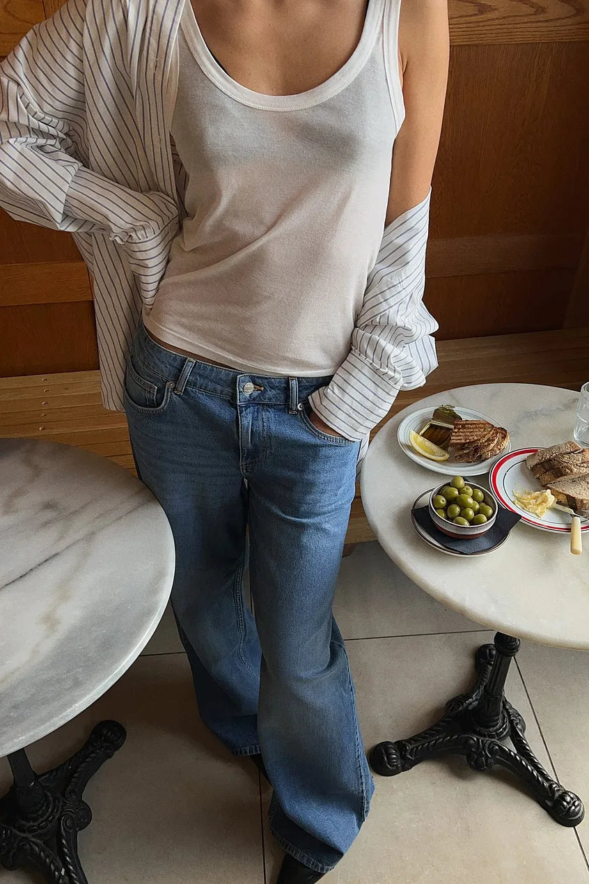 Low Waist Wide Leg Denim in Blue - Trendy & Comfortable Jeans