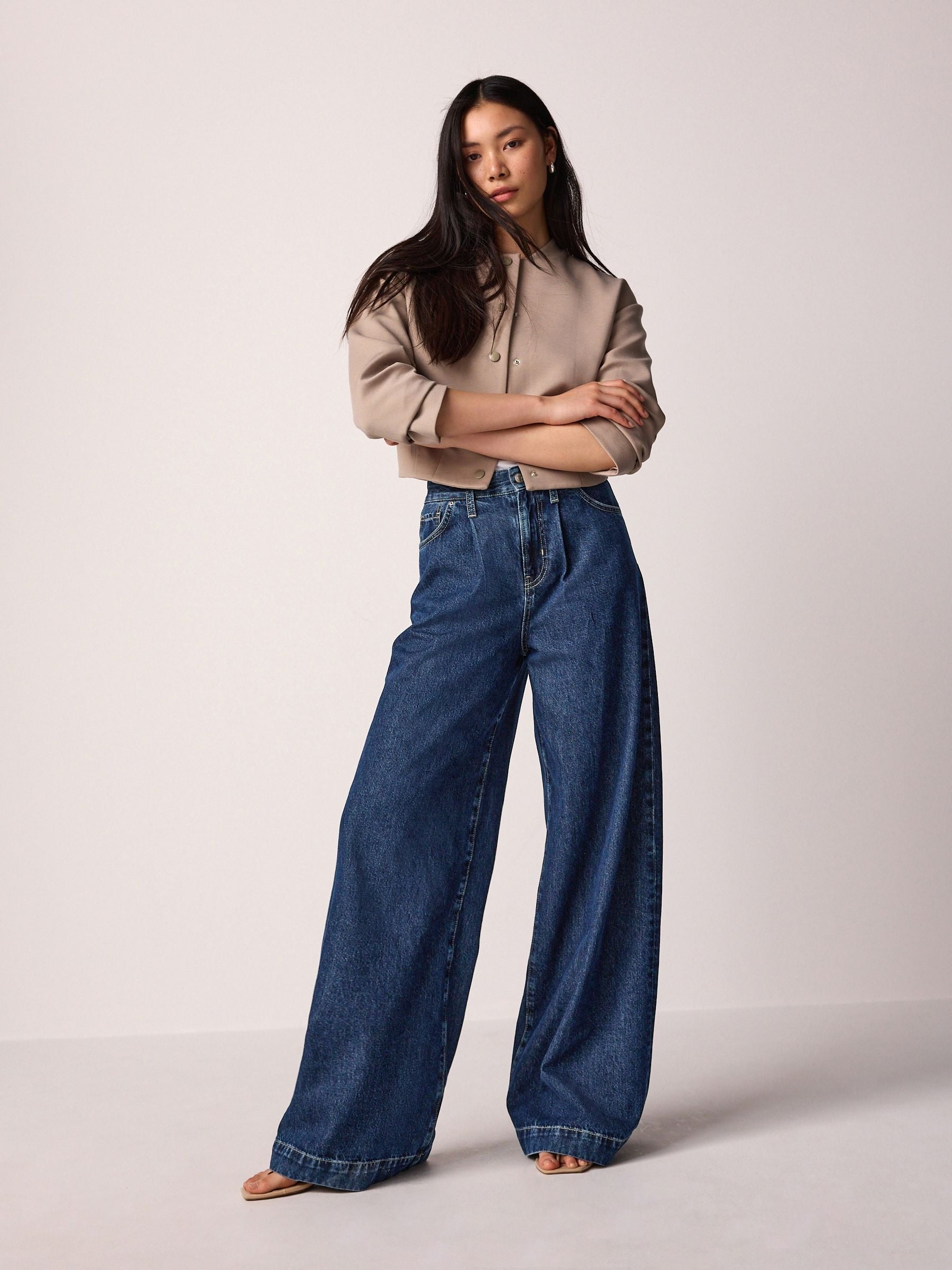 Women Rinse Wash Palazzo Wide Leg 100% Cotton Jeans – Stylish Pakistani Denim for Everyday Comfort