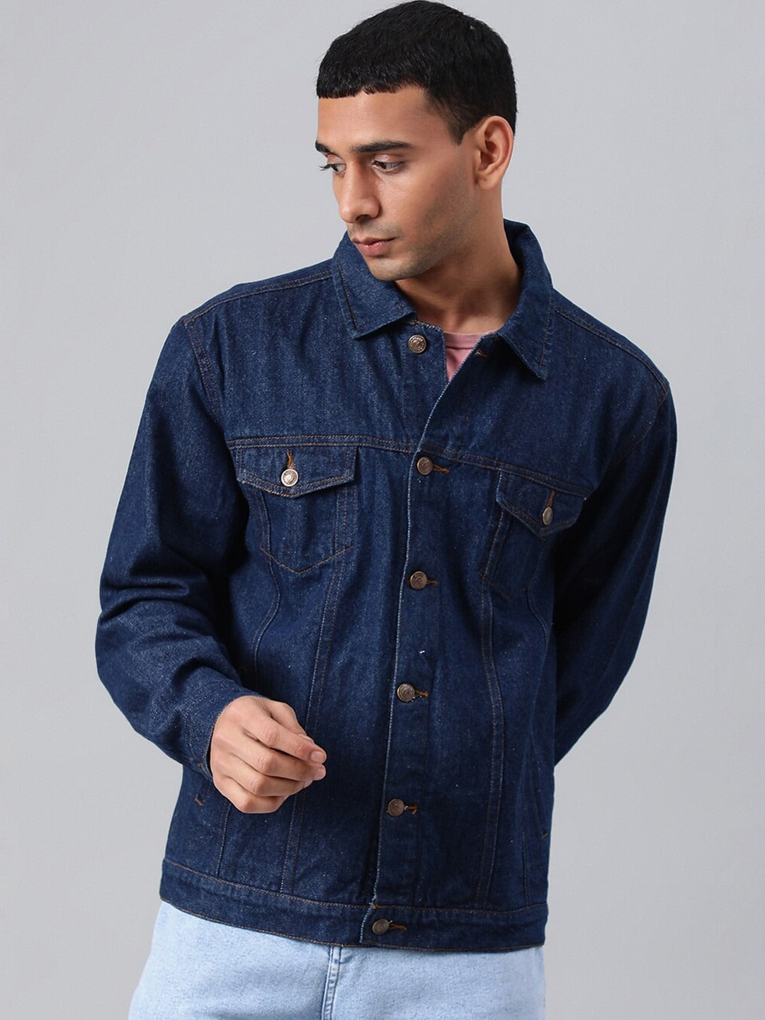 Blue Spread Collar Washed Denim Jacket – Rugged, Stylish Outerwear for Pakistani Men | DOCACCA