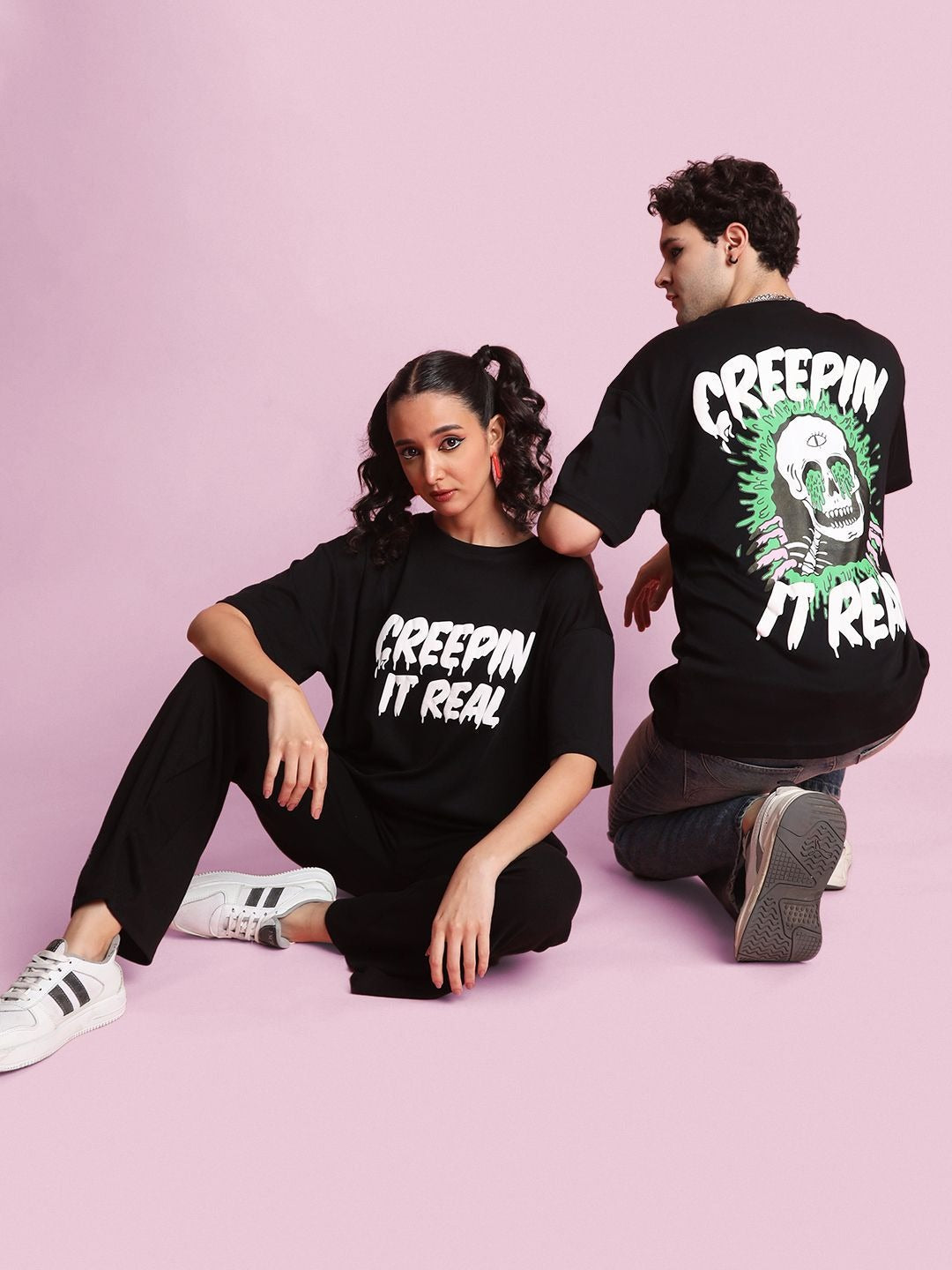 Unisex Halloween Graphic Print Round Neck Cotton Oversized T-Shirt – Trendy Festive Streetwear in Pakistan | DOCACCA