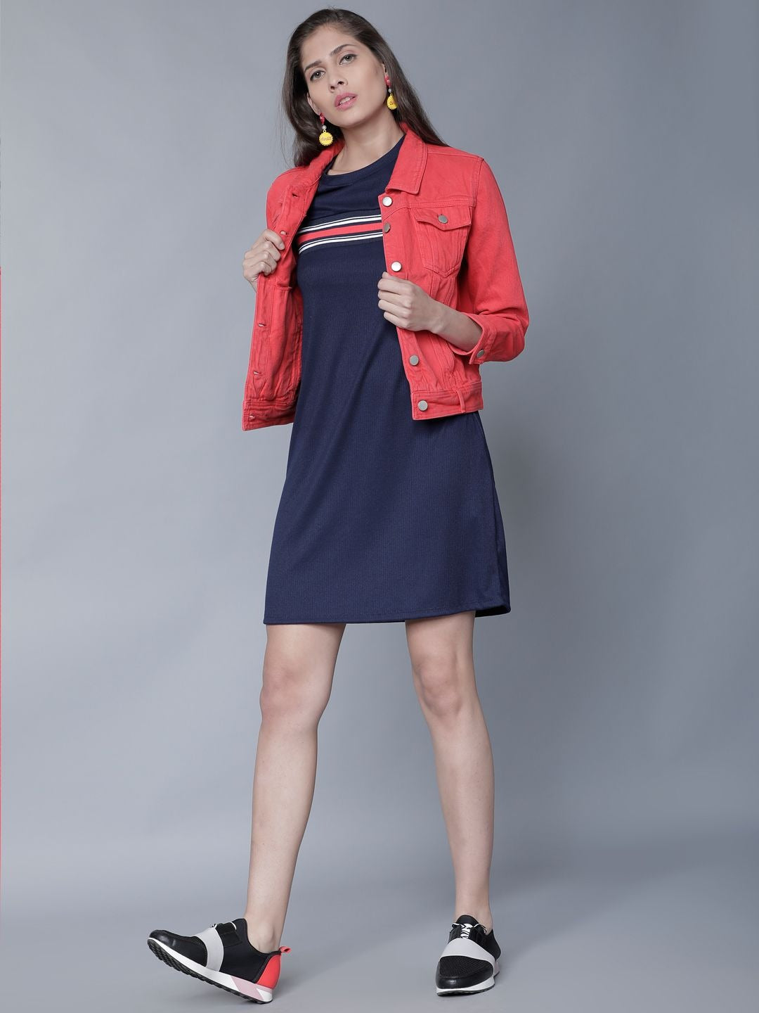 Women Red Solid Denim Jacket by DOCACCA – Lightweight Cotton Outerwear for Pakistani Style