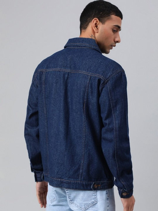 Blue Spread Collar Washed Denim Jacket – Rugged, Stylish Outerwear for Pakistani Men | DOCACCA