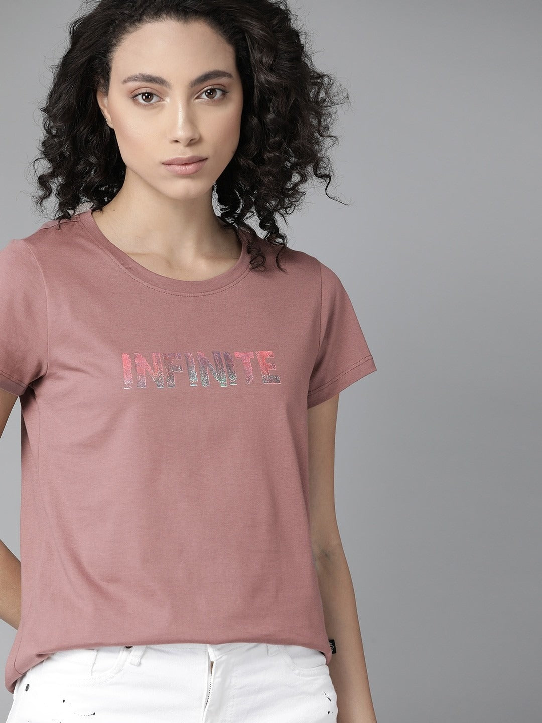 The Lifestyle Co Women Mauve Pure Cotton Printed Round Neck T-Shirt – Casual Wear in Pakistan