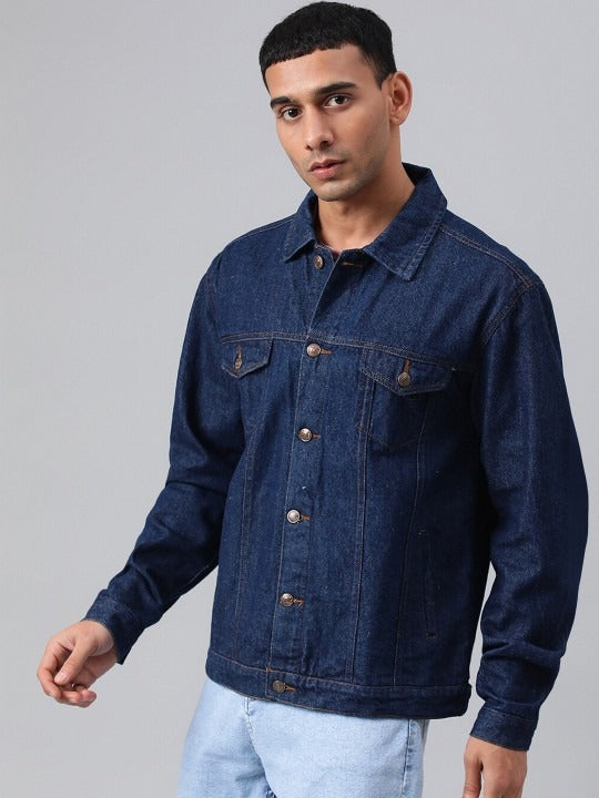Blue Spread Collar Washed Denim Jacket – Rugged, Stylish Outerwear for Pakistani Men | DOCACCA