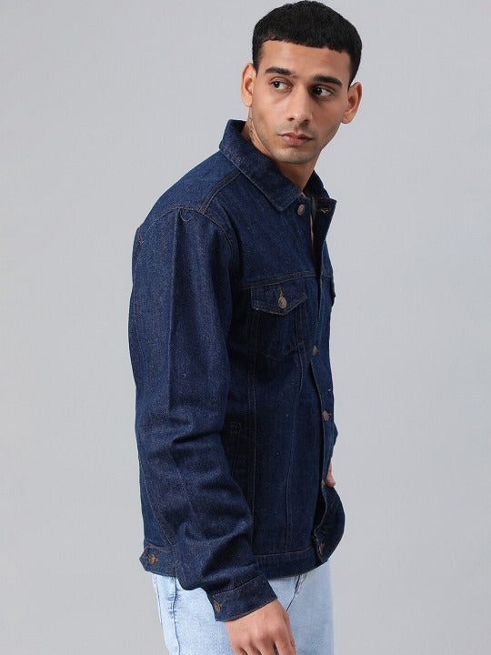 Blue Spread Collar Washed Denim Jacket – Rugged, Stylish Outerwear for Pakistani Men | DOCACCA