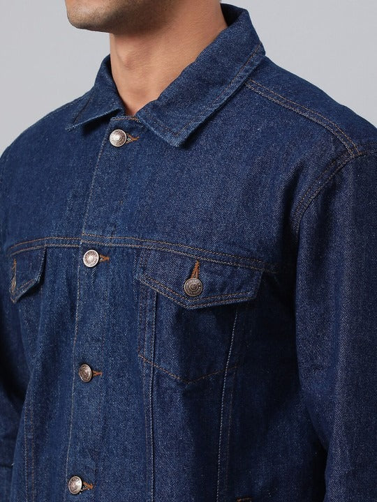 Blue Spread Collar Washed Denim Jacket – Rugged, Stylish Outerwear for Pakistani Men | DOCACCA
