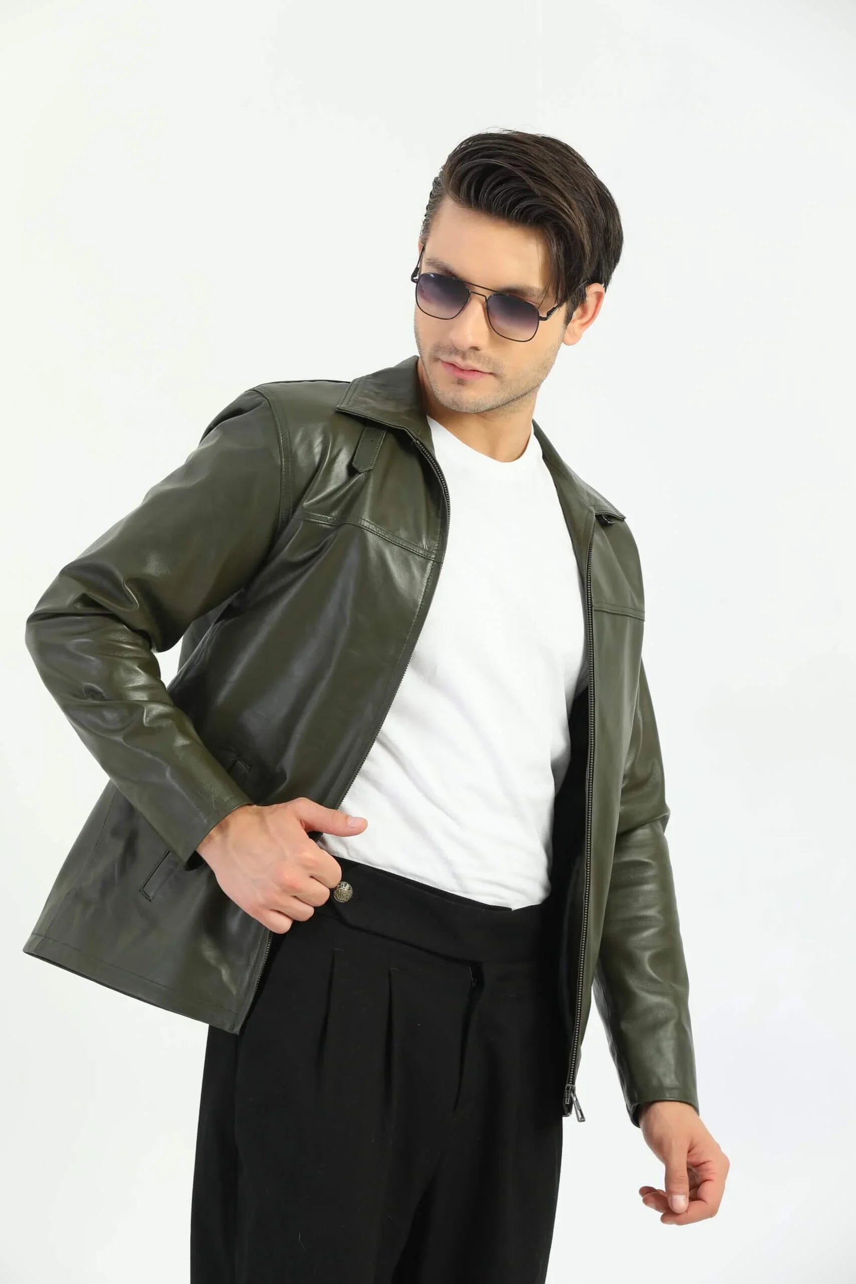 Salerno Sage Green Genuine Leather Jacket