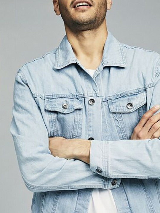 Blue Spread Collar Washed Denim Jacket – Stylish, Breathable Streetwear for Pakistani Men | DOCACCA