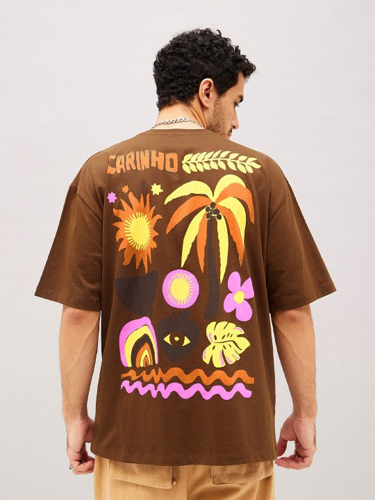 Unisex Brown Typography Printed Pure Cotton Oversized T-Shirt – Trendy Streetwear in Pakistan | DOCACCA