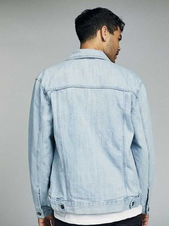 Blue Spread Collar Washed Denim Jacket – Stylish, Breathable Streetwear for Pakistani Men | DOCACCA