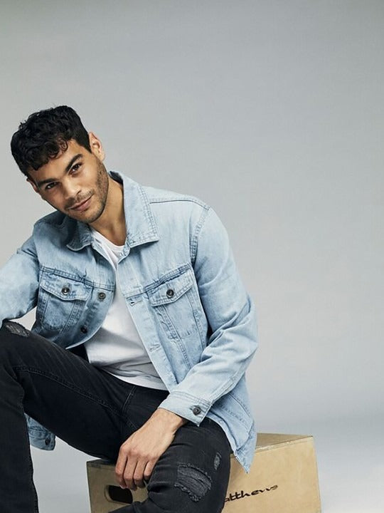 Blue Spread Collar Washed Denim Jacket – Stylish, Breathable Streetwear for Pakistani Men | DOCACCA