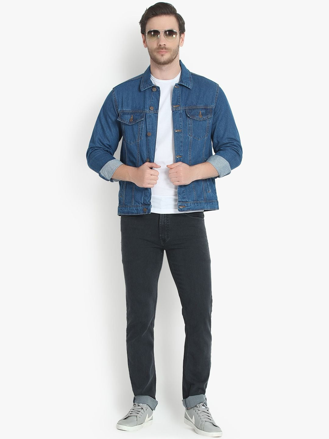 Men Blue Solid Denim Jacket – Breathable All-Season Streetwear for Pakistan | DOCACCA