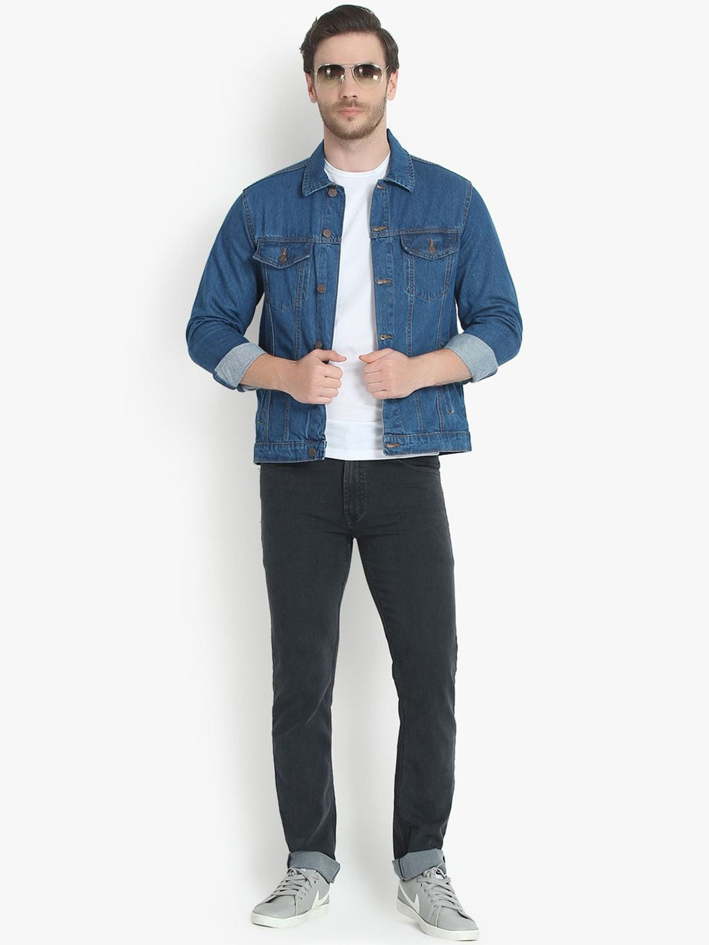 Men Blue Solid Denim Jacket – Breathable All-Season Streetwear for Pakistan | DOCACCA