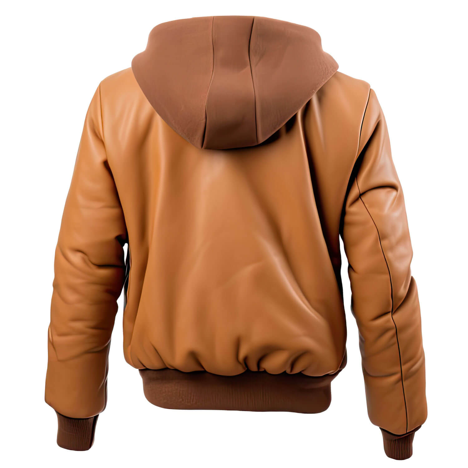 Men's White Beige Genuine Sheepskin Diamond Quilted Rib Knitted Bomber Zip-up Hooded Stylish Puffer Leather Jacket - Back View - Docacca