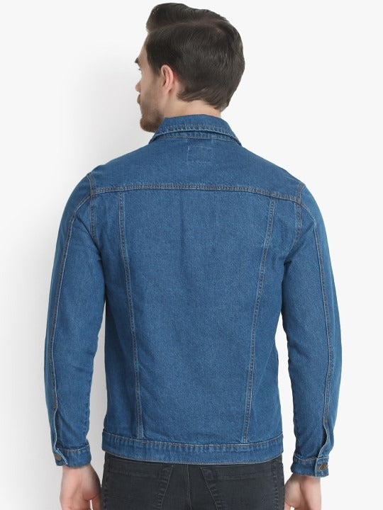 Men Blue Solid Denim Jacket – Breathable All-Season Streetwear for Pakistan | DOCACCA