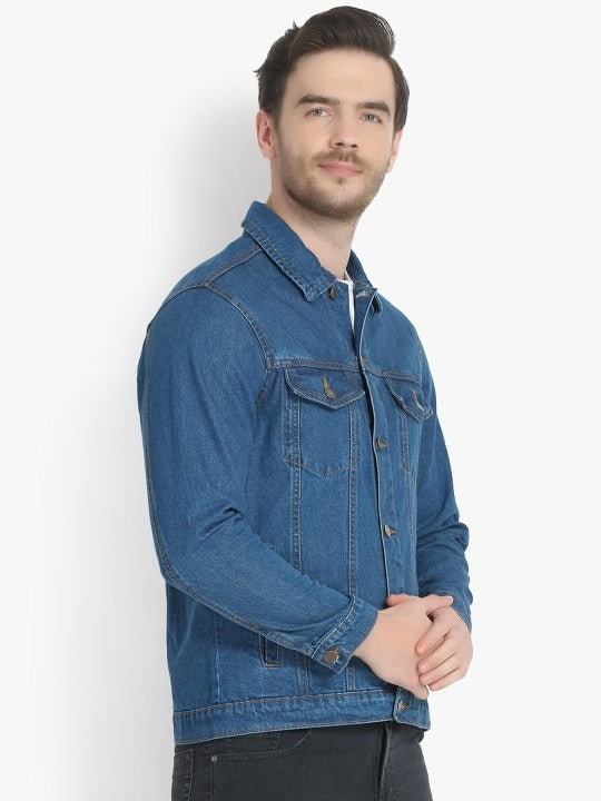 Men Blue Solid Denim Jacket – Breathable All-Season Streetwear for Pakistan | DOCACCA